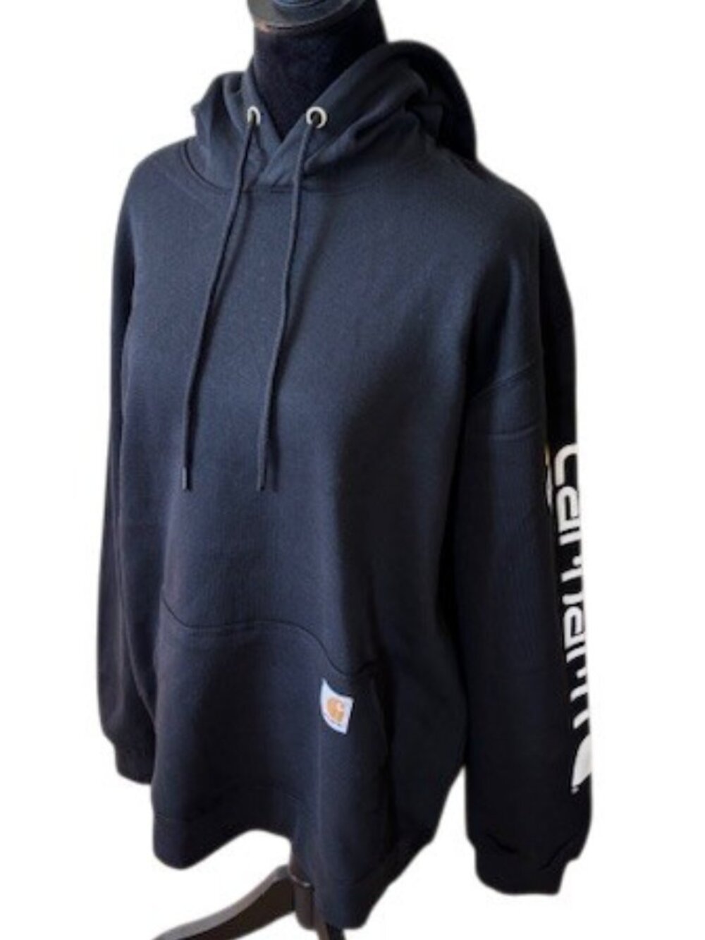Carhartt Black Loose Fit Midweight Logo Sleeve Pullover Fleece Hoodie NWT Med